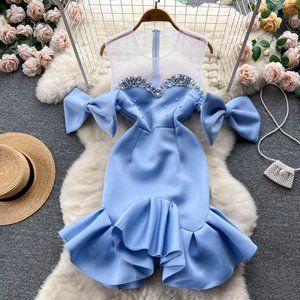 Ruffles Mesh Patchwork Bead Dress